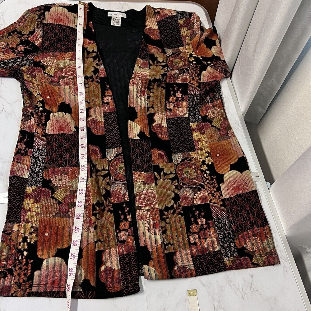 Draper's & Damon's Women Small Black Multi Kimono Floral Theme Open Cardigan Top - Picture 12 of 15